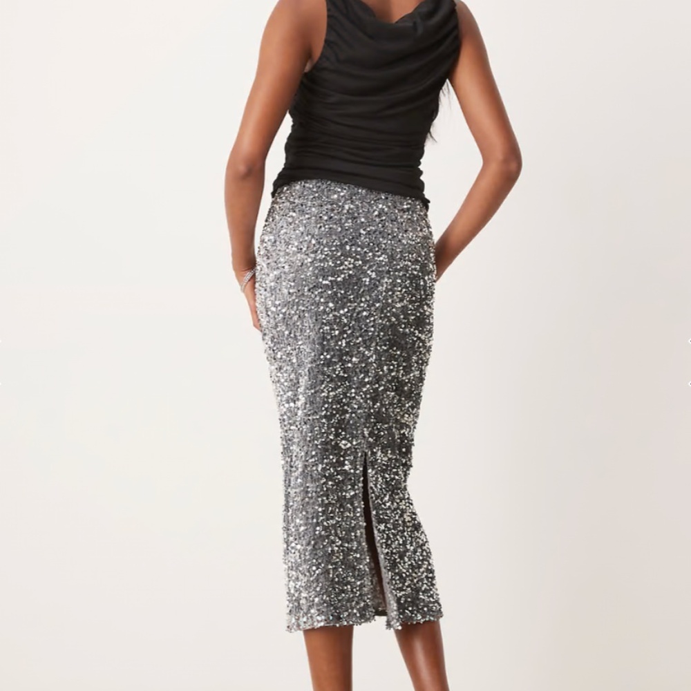 Vila Sequin & Velour Midi Skirt - Picture 3 of 3